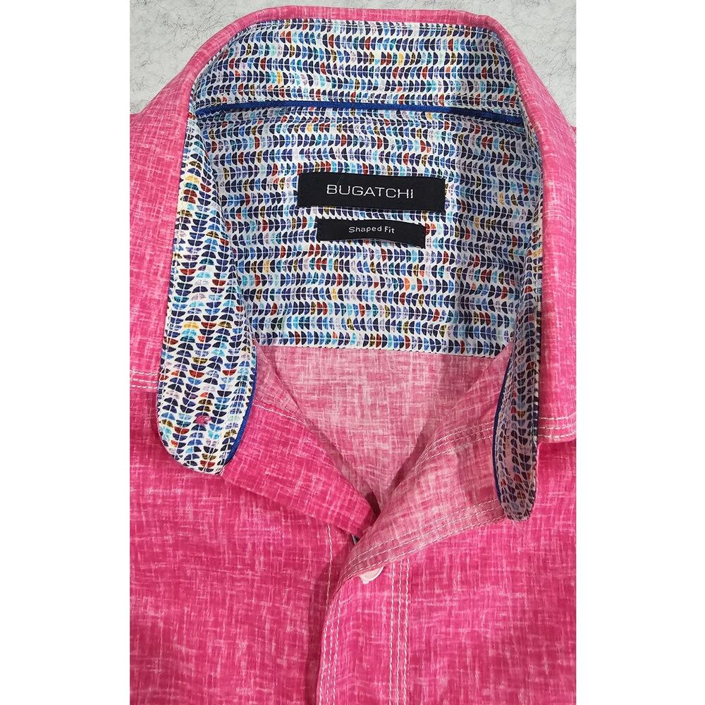 BUGATCHI Button Up Dress Shirt, Shaped Fit, Pinkish Red, Mens Size S New - Picture 4 of 7